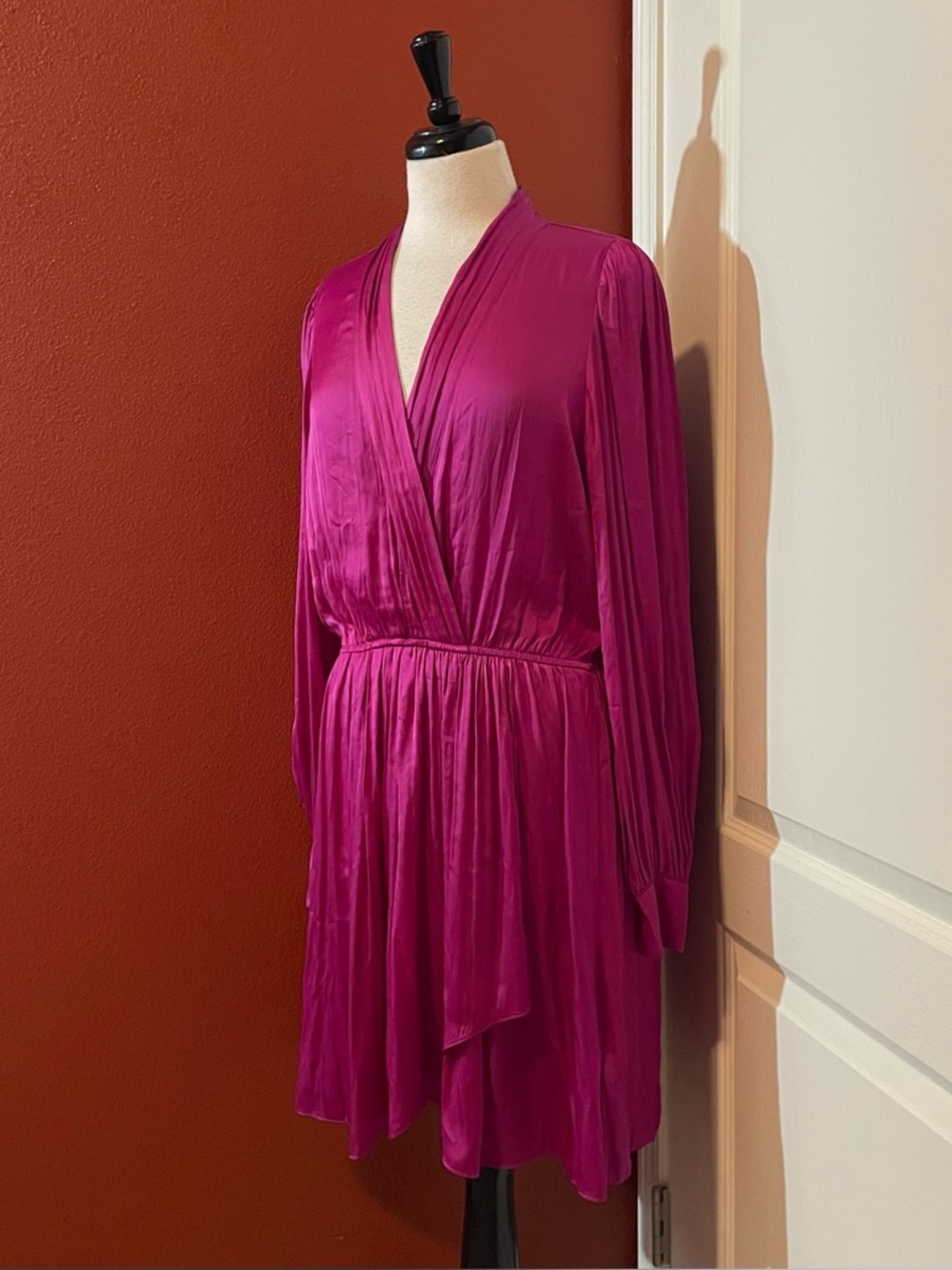 Zadig & Voltaire Women’s Remember Satin Fuchsia V Neck Mini Dress
